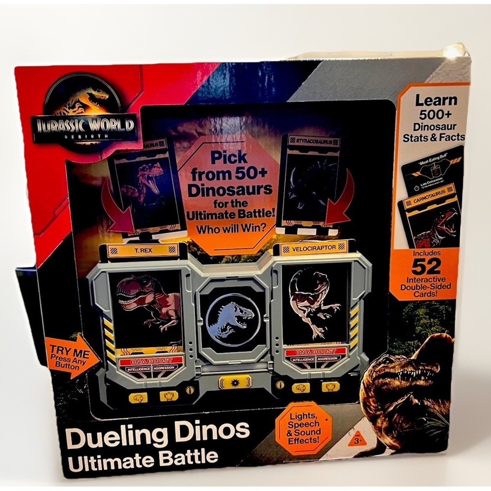 Jurassic World Dueling Dinos Ultimate Battle Game TREx Velociraptor Lights Sound